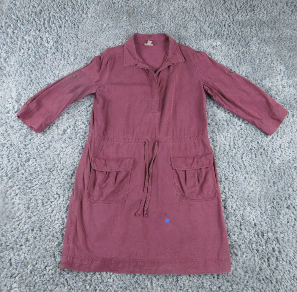 J Jill Dress Womens Medium Red A Line Drawstring Waist Pockets Collared Pullover